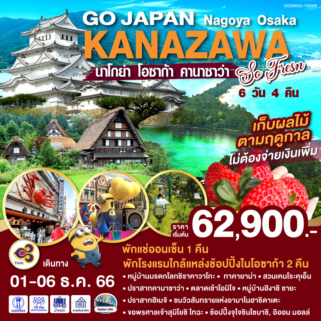 NAGOYA OSAKA KANAZAWA SO FRESH  6D 4N โดยสายการบินไทย [TG]