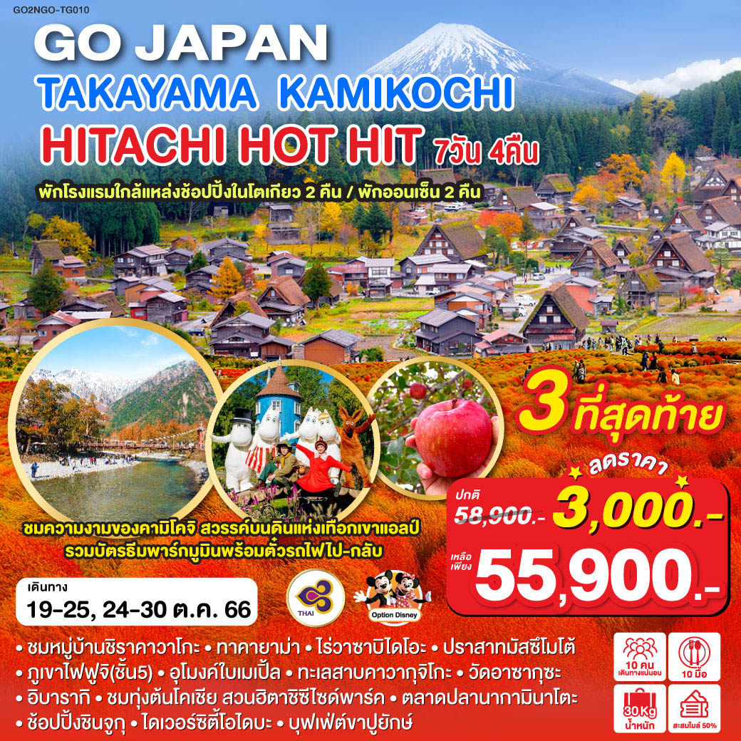 TAKAYAMA KAMIKOCHI HITACHI HOT HIT 7D 4N โดยสายการบินไทย TG