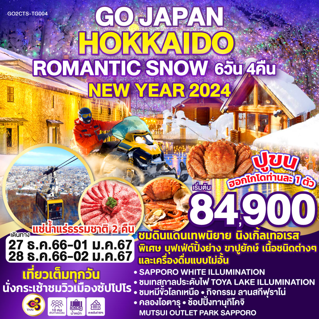 HOKKAIDO ROMANTIC SNOW NEW YEAR 6D 4N  โดยสายการบินไทย [TG]