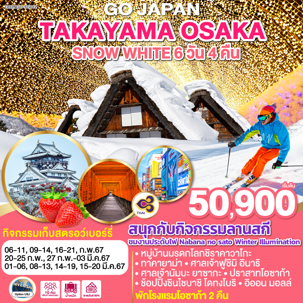 NAGOYA TAKAYAMA OSAKA SNOW WHITE  6D 4N โดยสายการบินไทย [TG]