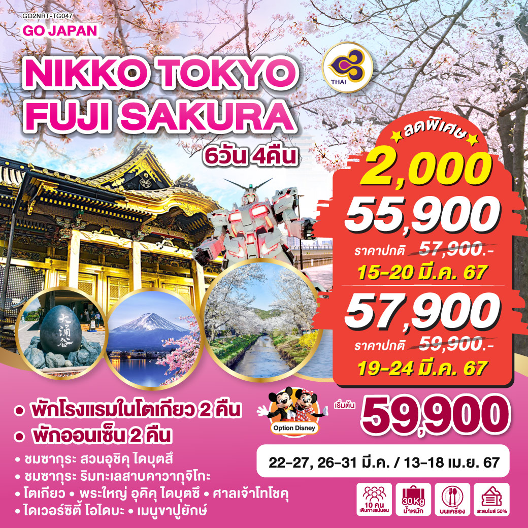 NIKKO TOKYO FUJI SAKURA 6D 4N โดยสายการบินไทย [TG]